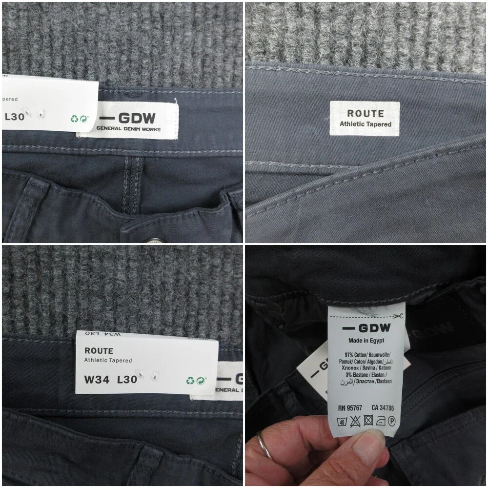 General Denim Works Jeans Mens 34x30 Gray Athletic Tapered Route 33x29* NWT